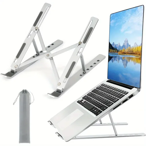 Folding aluminum laptop stand with a carrying pouch
